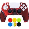 9CDeer 1 Piece of Silicone Protective Cover Skin + 6 Thumb Grips for Playstation 5 / PS5 / Dualsense Controller Camouflage Red