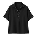 thumbnail image 5 of Sillenn Retro Denim Shirt for Women Collar Henley Half Button Short Sleeve Jean Shirt Oversized Dressy Casual Jean Blouse Lightweight Loose Fit Business Casual Office Work Polo Shirt Black L, 5 of 5