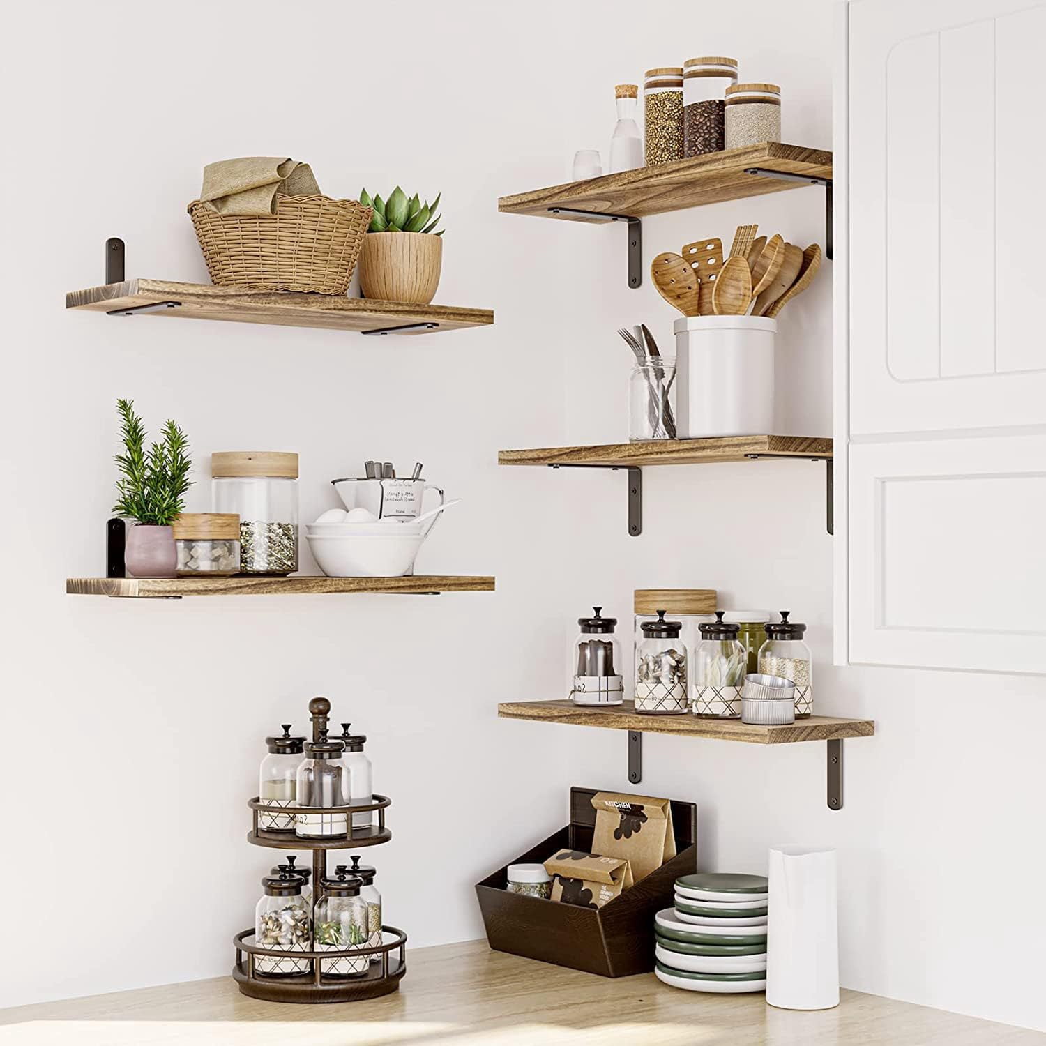 Floating Shelves Wall Mounted,16" Wood Wall Shelf Set of 5 Ideal for Living Room, Kitchen, Bedroom, Bathroom Storage, Wall Decor, Frames and Trophy Displays