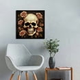 thumbnail image 4 of RUIYC Skull Canvas Wall Art Decor Sets Human Skull Head Skeleton with Vintage Rose Rustic Gothic Art Prints for Home Boys Room Bedroom Living Room Halloween Day of the Dead 16x16in, 4 of 4