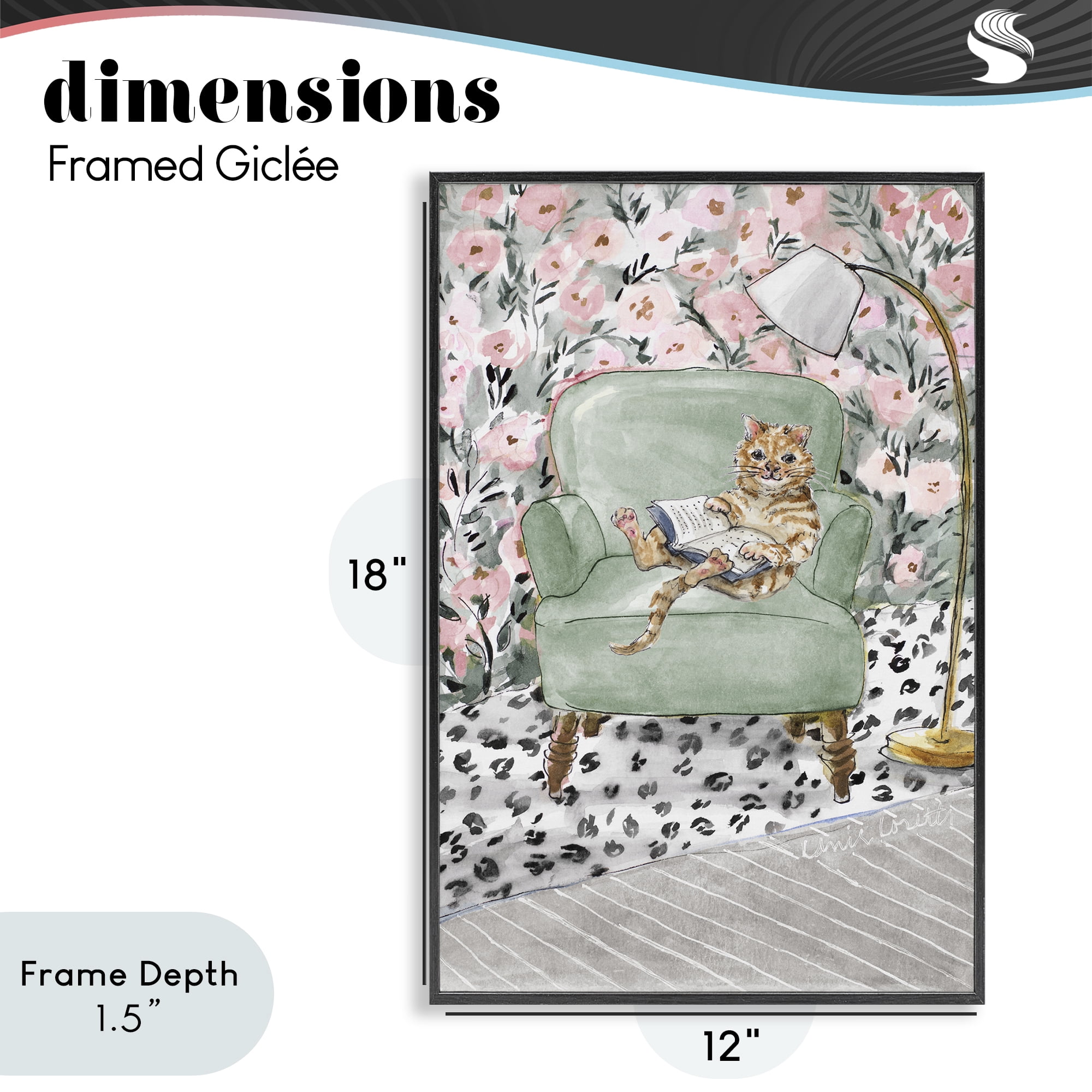 Stupell Industries Cozy Cat Reading Black Framed Giclee Art, design by Lanie Loreth