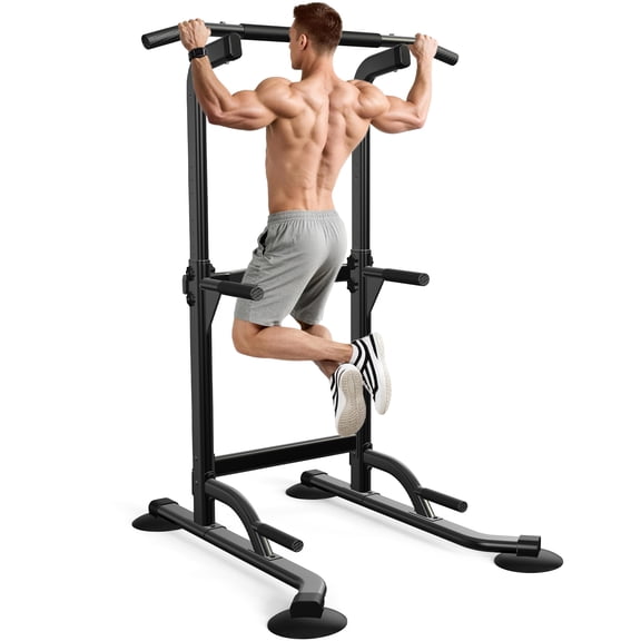 Evitormill Power Tower Pull Up Bar Station, Adjustable Height Dip Station, 440 Lbs Capacity for Home Gym Workout, Black