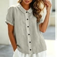 thumbnail image 5 of Sheghy Tops for Women 100%Cotton Linen Blend Collared Shirt, Solid Button Short Sleeve Casual Tunic Top Blouse, 5 of 9