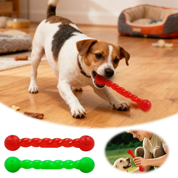 YaoZQ Interactive Dog Chew Toys for Small Breeds, Non-Toxic TPR Rubber Fetch Stick, Soft Massage Gum Toy for Dental Health, 7.7" Random Color