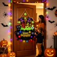 thumbnail image 5 of Halloween Wooden Door Wreath Sign, Happy Halloween Witch Feet Wall Decor with Black Cat & Spider for Front Door, Porch & Farmhouse Display, 5 of 7