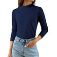 thumbnail image 5 of Women's Thermal Fleece Base Layer Top, Semi-Turtleneck Long Sleeve Shirt, Soft Warm Lining T-Shirt, Comfortable Slim Fit Layering Essential, Autumn Winter Inner Wear Navy XXXXXL, 5 of 7