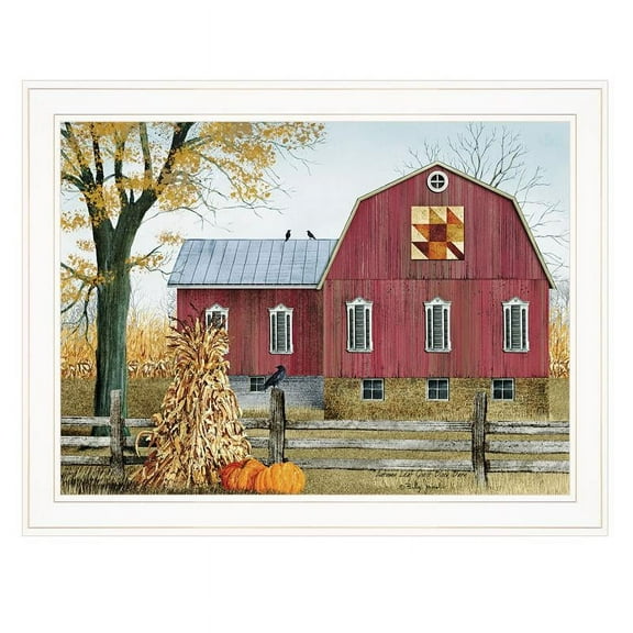 TrendyDecor4U Autumn Leaf Quilt Block Barn Framed Print BJ1023XGP-226G