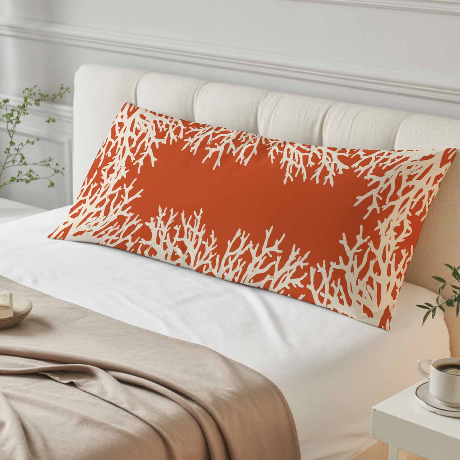 Coastal Coral Long Body Pillow Covers, Orange White Ocean Marine Nautical Beach Soft Throw Pillow Cases with Invisible Zipper, Decorative Pillowcase Pillows Protectors for Sofa Bed Couch 20"x60"