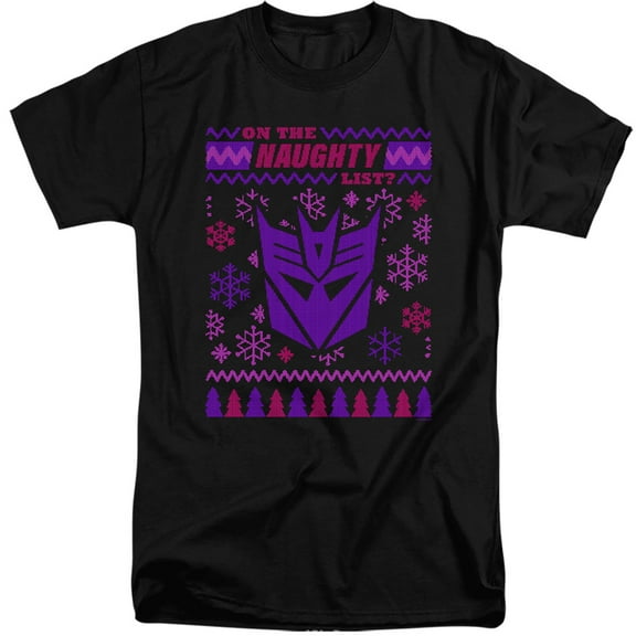 Transformers Decepticon Naughty List Ugly Christmas Unisex Adult Tall T Shirt,Black, X-Large