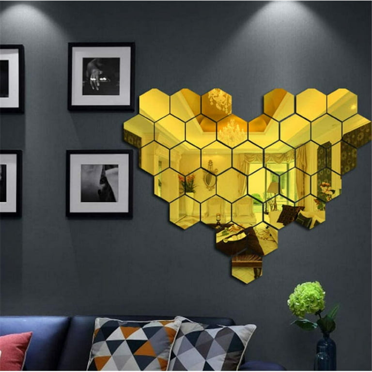 24*3D Hexagon Mirror Wall Sticker Art Tile Decal Home Living Room Decor