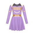 thumbnail image 3 of iiniim Cheer Leader Girls Contrast Color Cold Shoulder Cheerleading Uniform Dress Birthday Party Lavender 14, 3 of 7