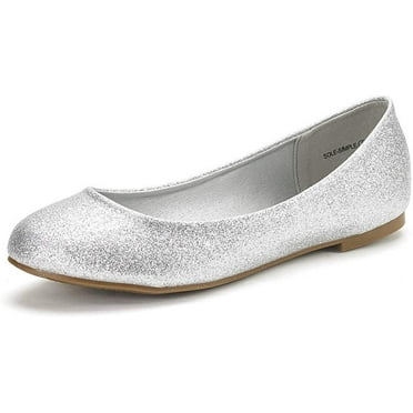 DREAM PAIRS Women's Sole-Simple Ballerina Walking Flats Shoes SOLE-SIMPLE SILVER/GLITTER Size 6