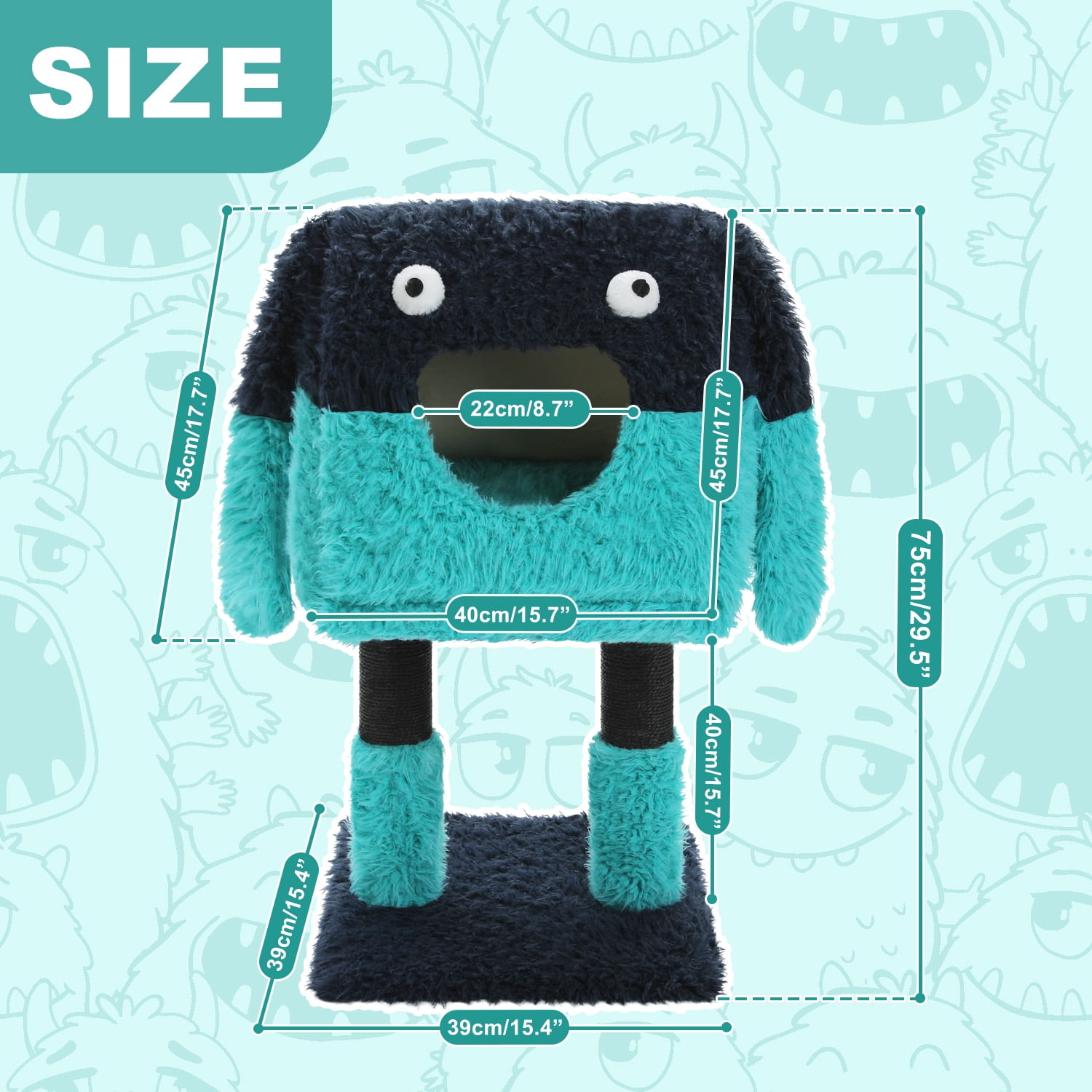 Pefilos 28" Tall Cartoon-Themed Cat Tree, 2 in 1 Cat Scratching Post with Condo, Artistic Modeling Playing Tower with a Soft Removable Cat Bed, Blue