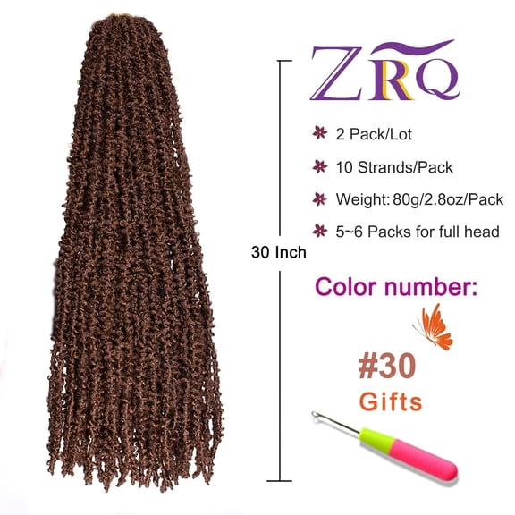 WEIF-Butterfly Locs Crochet Hair 2 Packs 30 Inch Long Crochet Hair Pre Looped Brown Butterfly Locs Crochet Braids Hair Extension Most Natural Pre-twisted #30