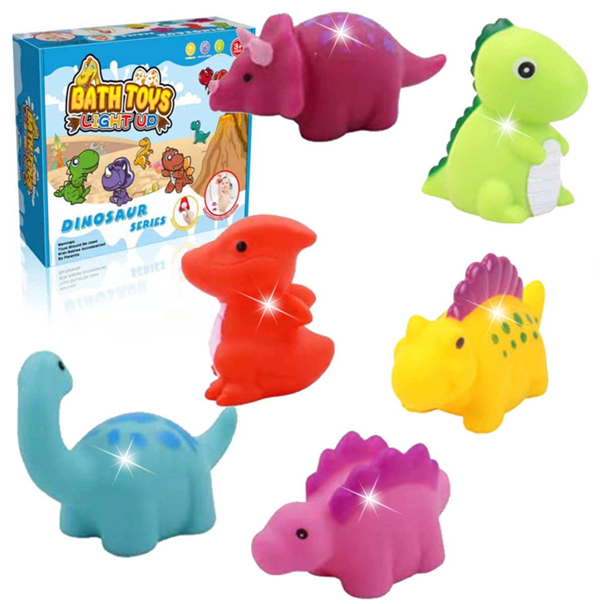 SESAVER 6 Pcs Dinosaur Bath Toys Light Up Floating Dinosaur Baby Bath