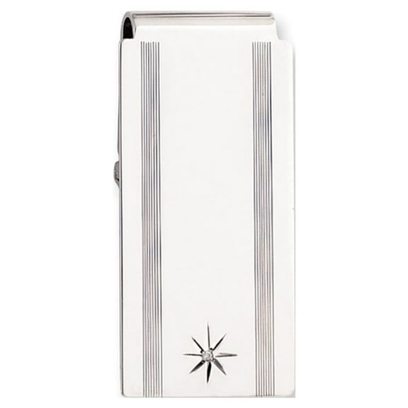 Rhodium-plated Kelly Waters Star .001ct Diamond Hinged Money Clip; for Adults and Teens; for Women and Men