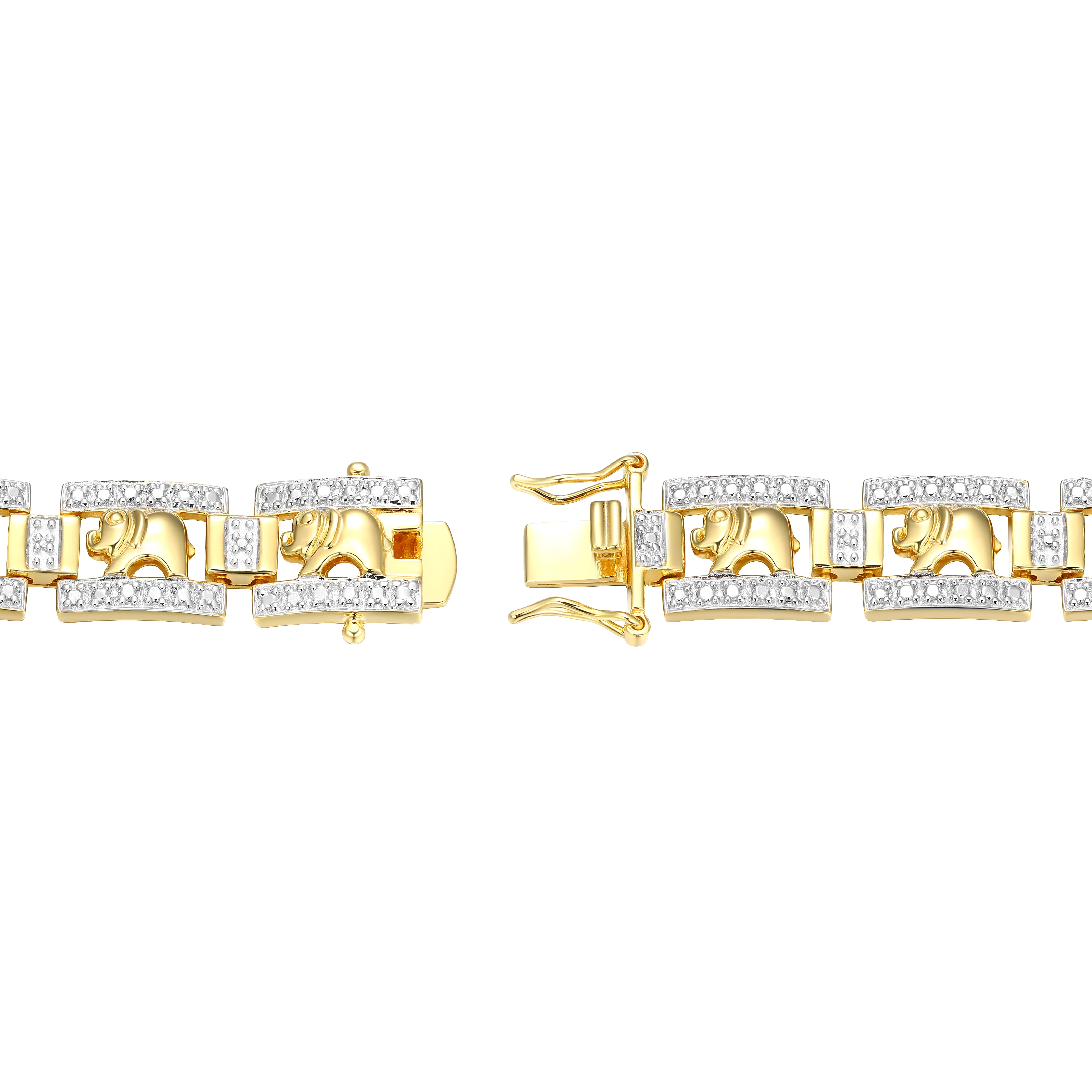 Forever Facets Diamond Accent Elephant Bracelet in 18k Yellow Gold over Sterling Silver, Adult Female