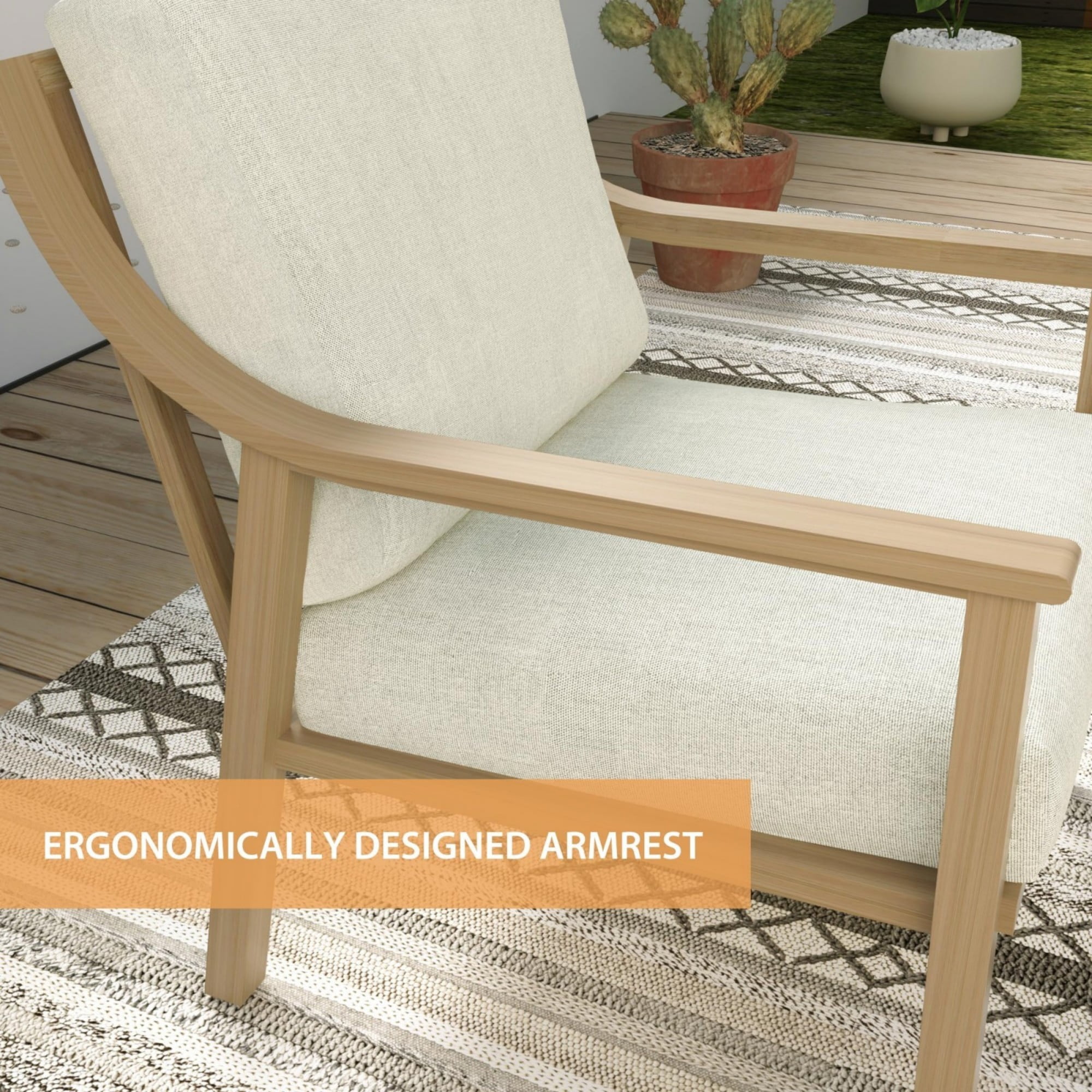 Patio Single Sofa Chair Outdoor Aluminum Armchair with Thick Cushion Waterproof Outdoor Seating for Porch Deck Backyard Balcony, Beige
