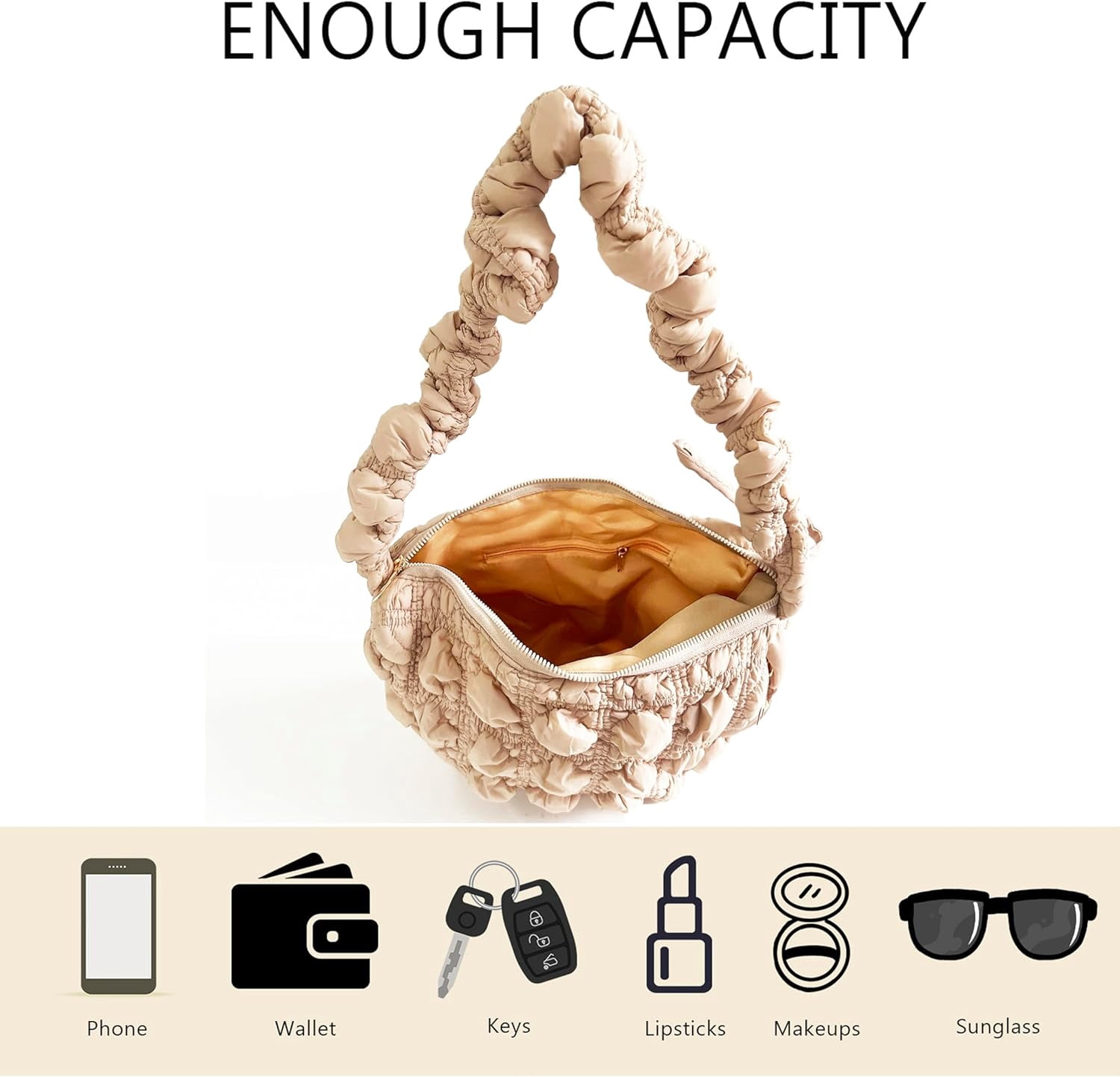 Small Bag,Adjustable Shoulder Strap Puffer Crescent Crossbody Bags Lightweight Hobo Handbag Puff Purse