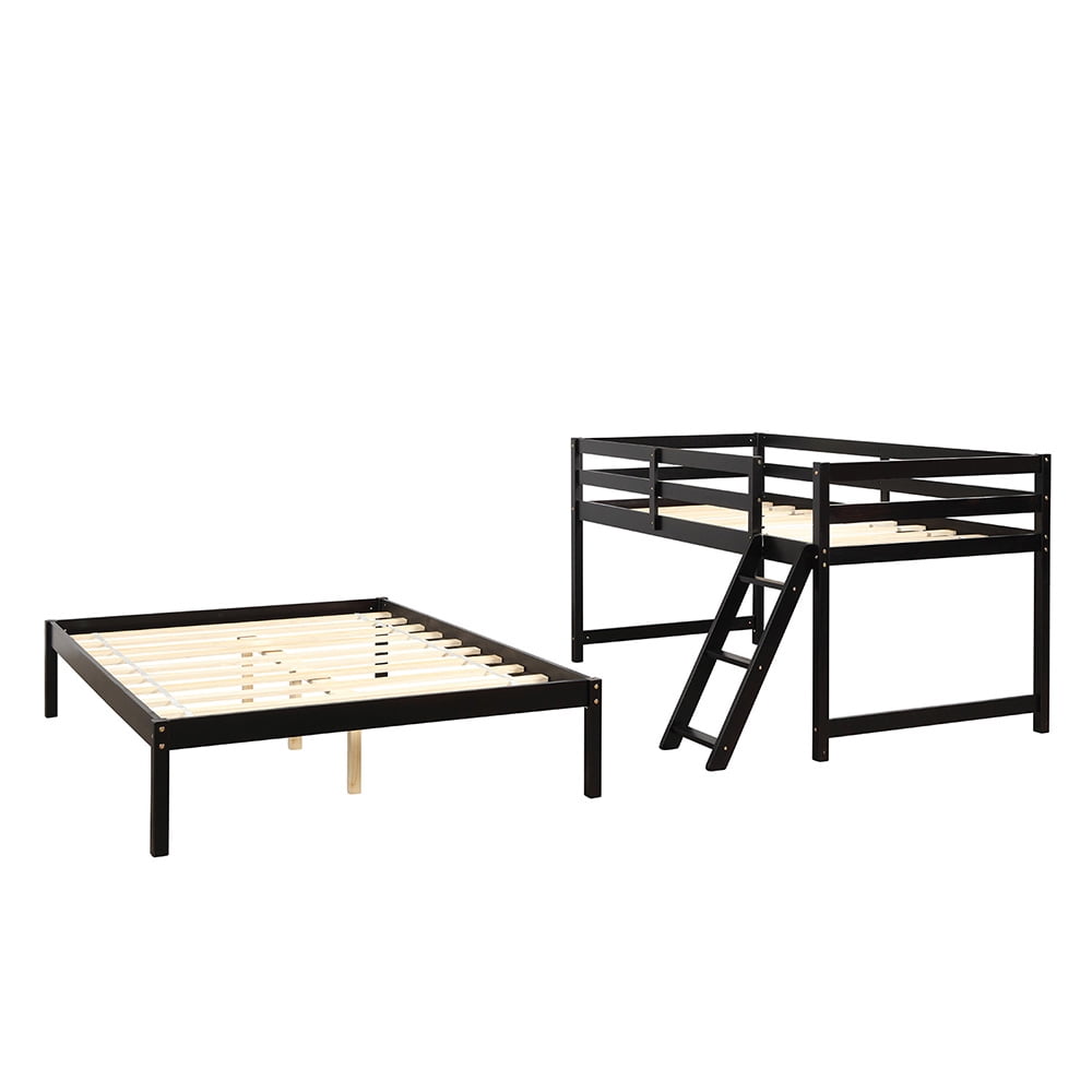 Kepooman Twin over Full Solid Wood Bunk Bed with Ladder for Bedroom Dorm, 79.5"L x 56.9"W x 59"H, Espresso Kepooman Twin over Full Solid Wood Bunk Bed with Ladder for Bedroom Dorm, 79.5"L x 56.9"W x 59"H, Espresso