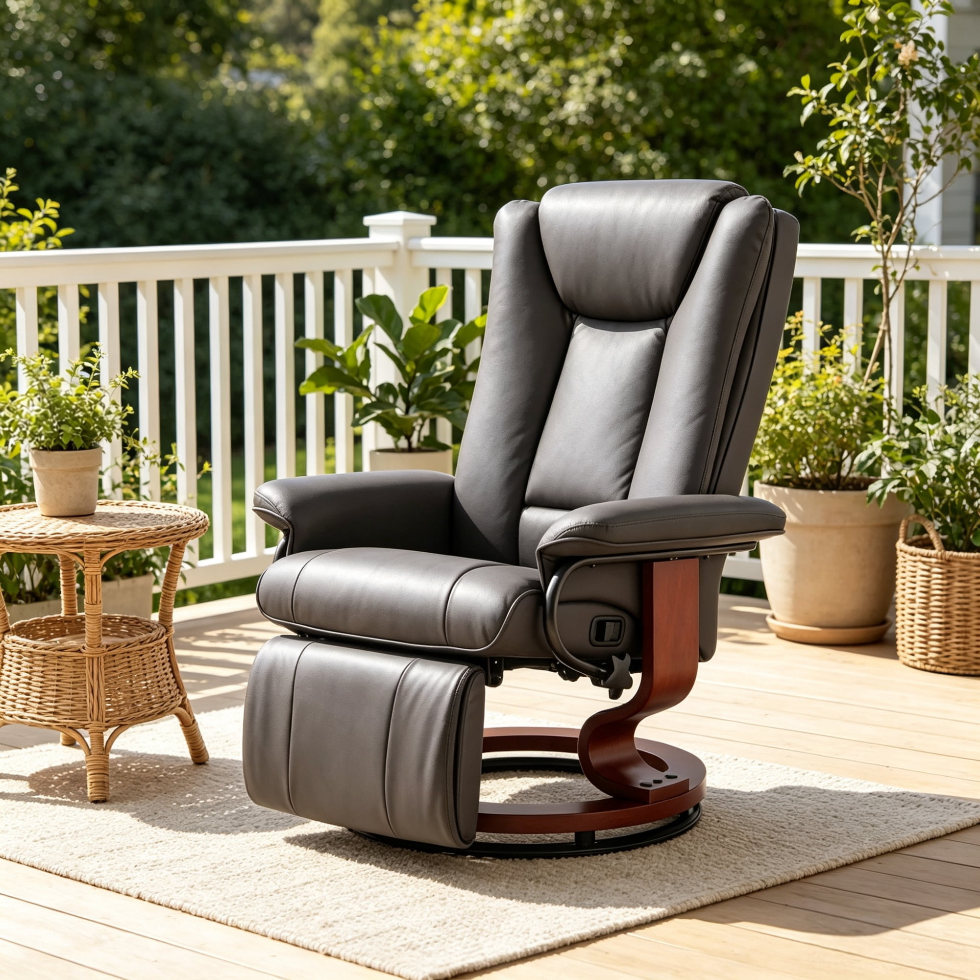 Modern Leather Swivel Recliner with Footrest, Compact Armchair