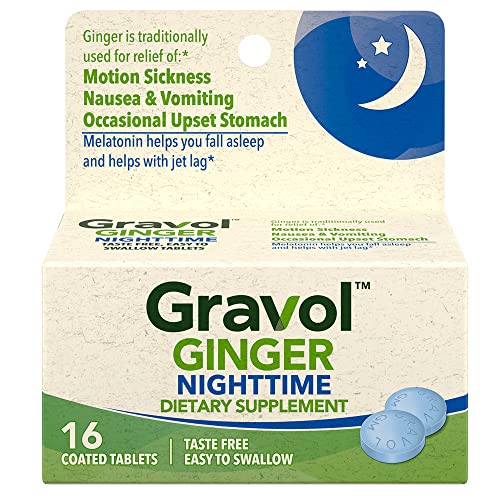 Gravol Ginger Nighttime Tablets for Upset Stomach & Nausea, 16 Tablets