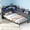 Black, variant on White Twin XL Bed Frame with Reversible LED L-Shaped Upholstered Headboard | Reversible LED L-shaped headboard, padded upholstery, side storage pockets, solid metal frame, multi-compartment storage