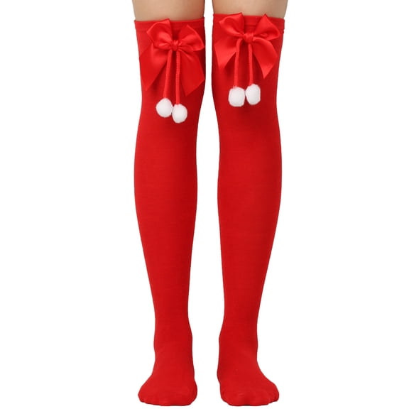 HonorHut Christmas Girl's Striped Tights Casual Over The Knee High Stockings Decorative Colored Striped Leggings Accessories Red