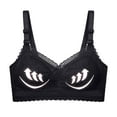 thumbnail image 4 of No Wire Bras for Women Ladies Comfortable Breathable No Underwire Lace Small Bra Woman Underwear V-Neck Lightly Lined Bra Feature Hook and Eye Closure Padded Bra Style Y-598 , Black L, 4 of 8