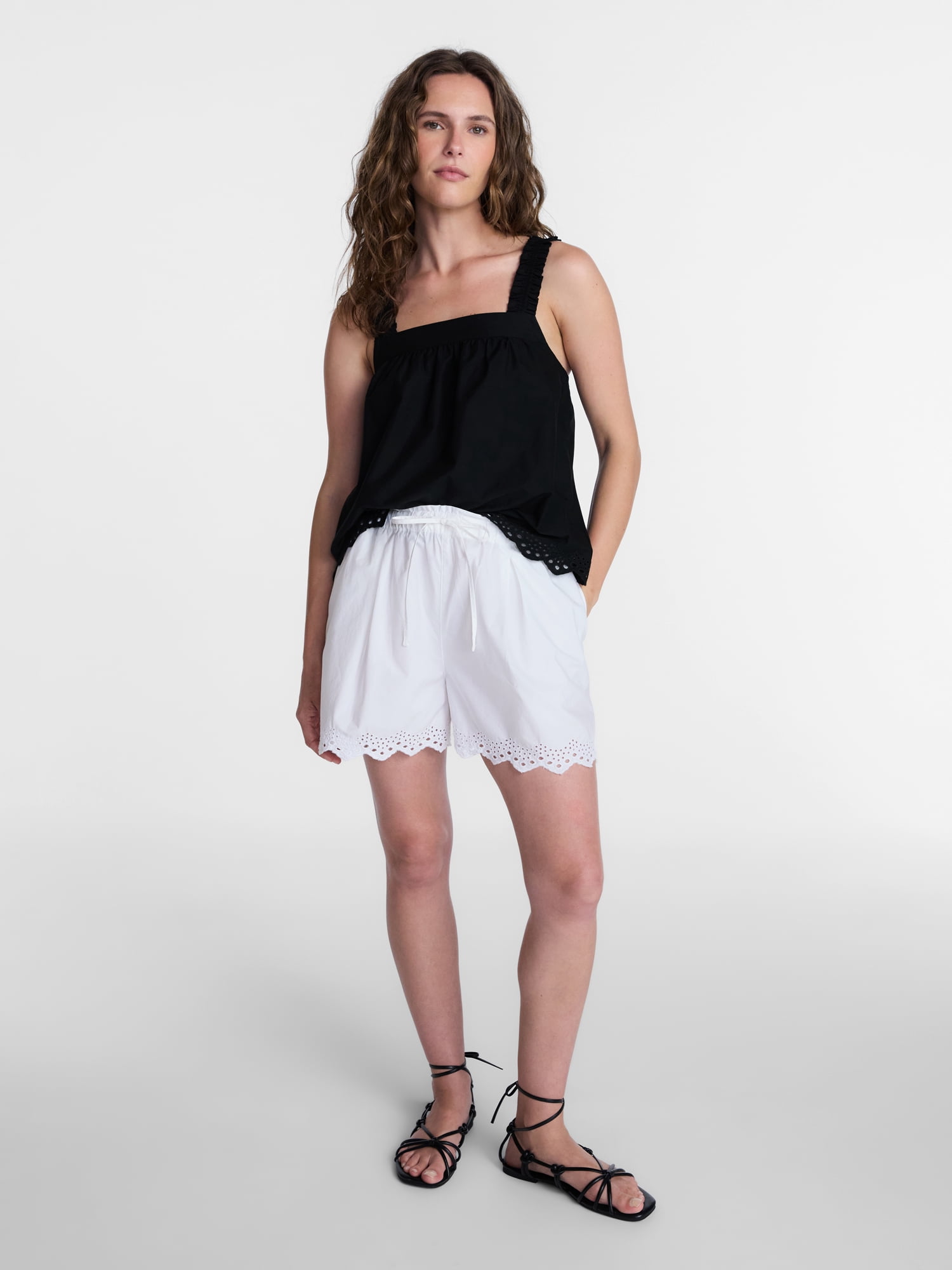 Time and Tru Women's Eyelet Embroidery Trim Tank Top, Sizes XS-XXXL