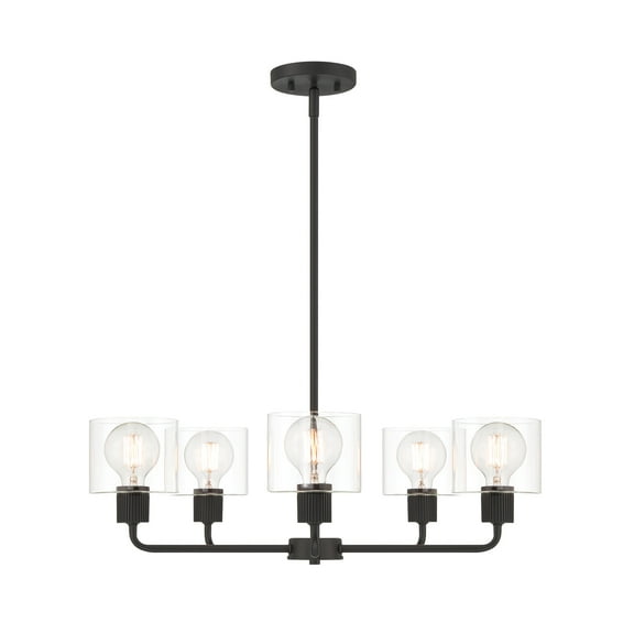 Designers Fountain Vibrato 27 inch 5-Light Matte Black Transitional Chandelier with with Clear Glass Shades, D285M-5CH-MB