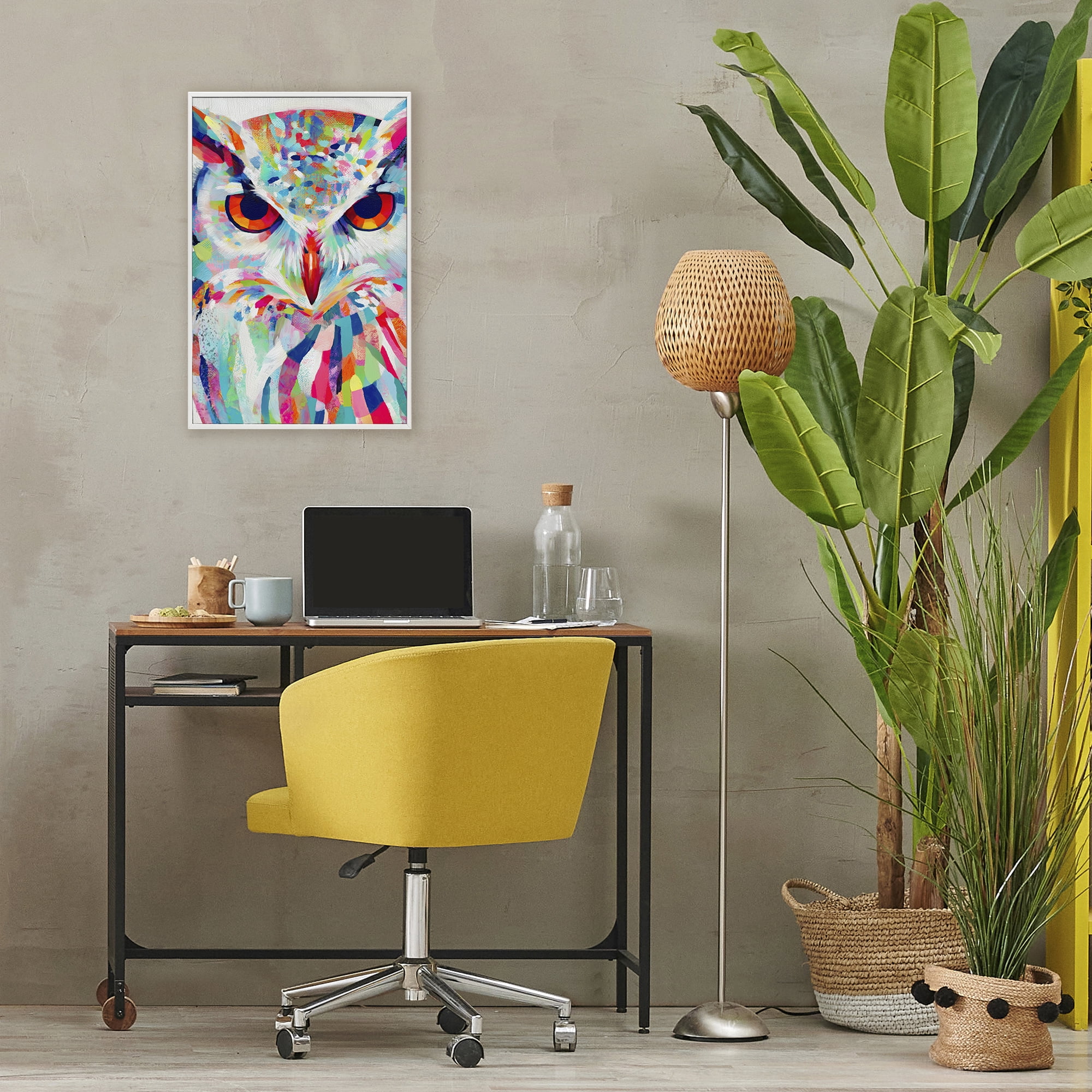 Stupell Industries Expressive Owl Gaze White Framed Giclee Art, design by Chromatic Storm Studio