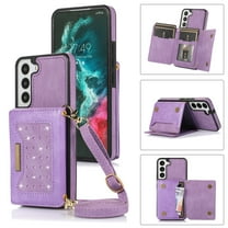 Tarise Galaxy S21 Wallet Case Cover for Women Men, Glitter PU Leather Crossbody/Shoulder Strap RFID Blocking Kickstand Magnetic Clasp Phone Case for Samsung Galaxy S21 5G 6.2 inch 2021, Purple