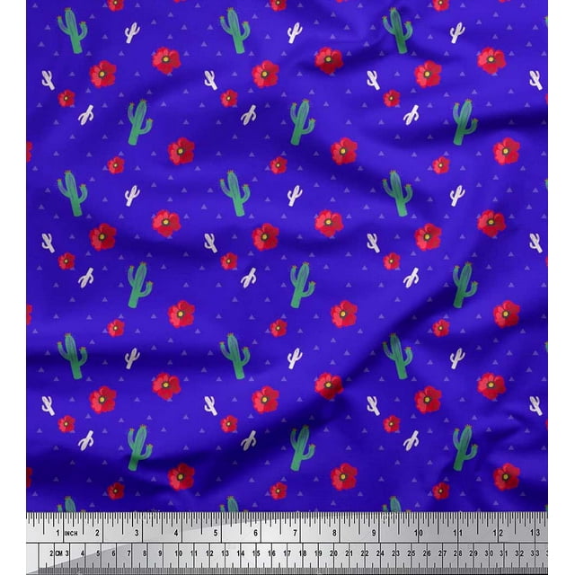 Soimoi Satin Silk Fabric Triangle,Floral & Cactus Tree Print Fabric by the Yard 42 Inch Wide
