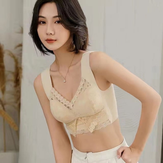 Sujetador de alta gama sin aros de acero, ropa interior japonesa de talla grande sin marcas, sujetador fino estilo chaleco de belleza con encaje para mujer