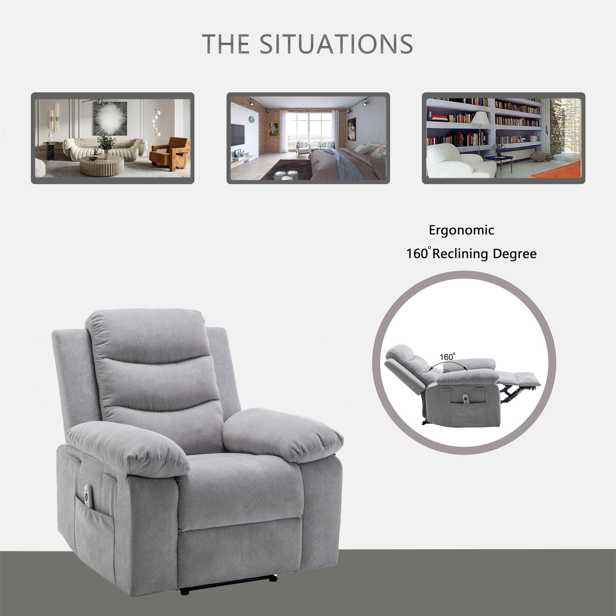 Kadyn Power Recliner Chair with Adjustable Massage Function, Recliner Chair with Heating System for Living Room, Light Gray Kadyn Power Recliner Chair with Adjustable Massage Function, Recliner Chair with Heating System for Living Room, Light Gray