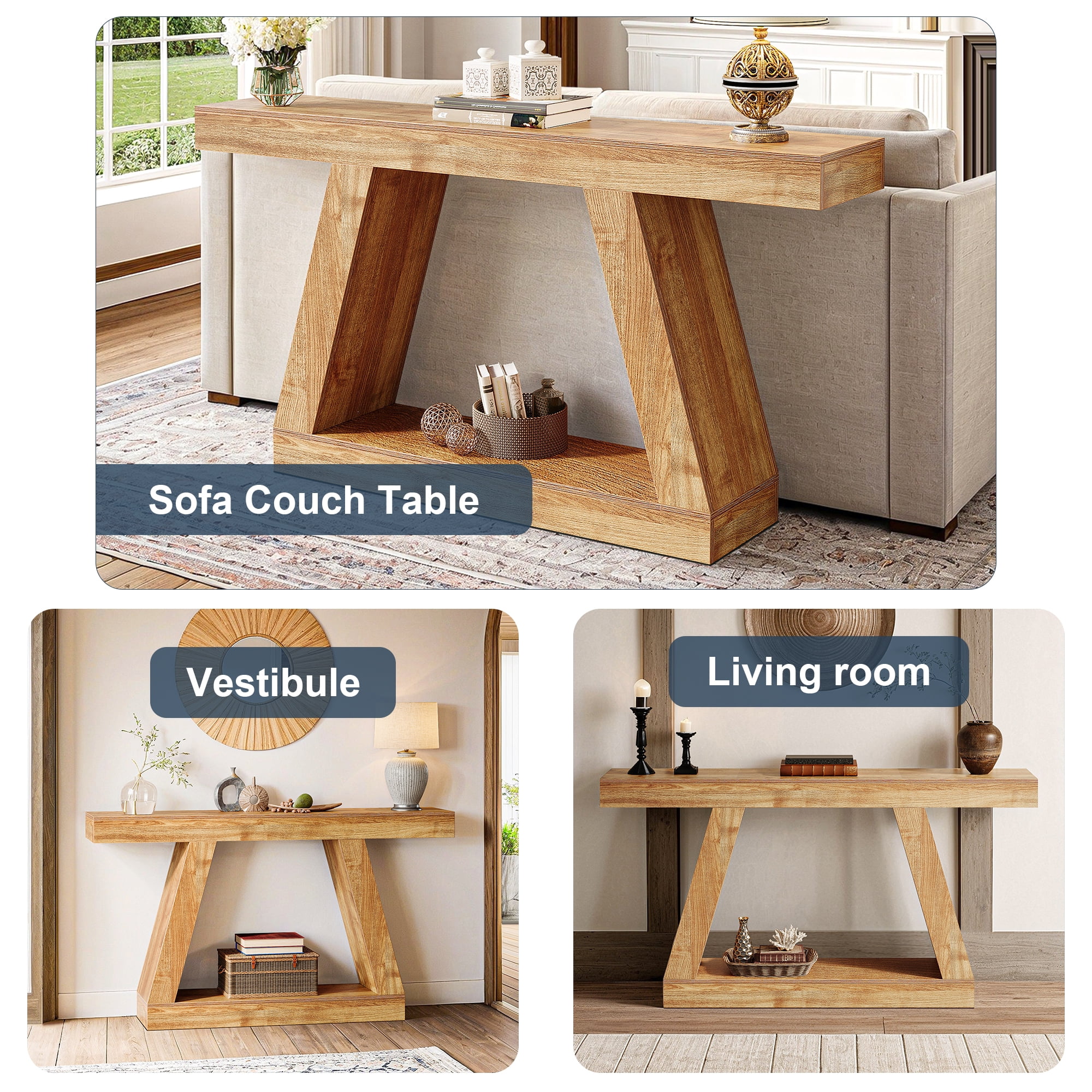 Demi Bonn Farmhouse Console Table, 55" Sofa Table with Storage for Hallway, Bedroom, Living Room, Brown