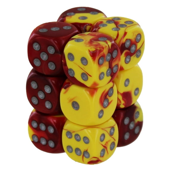 DND Dice Set-Chessex D&D Dice-16mm Gemini Red, Yellow, and Silver Plastic Polyhedral Dice Set-Dungeons and Dragons Dice Includes 12 Dice – D6