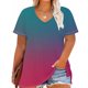 thumbnail image 4 of Camiseta de Base de Impresión de Manga Corta con Cuello en V para las Mujeres, Más Tamaño Estante de Imitación Casual Superior, 4 of 9