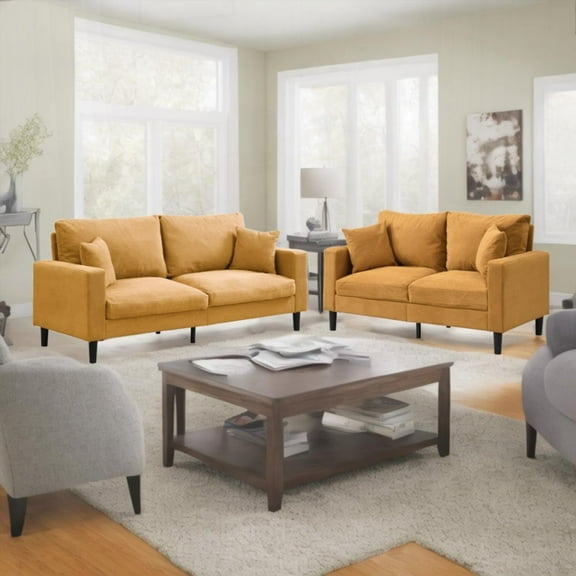 Modern Three-seater Corduroy Sofa Set with Two Seater for Living Room, Bedroom - Orange and Sturdy