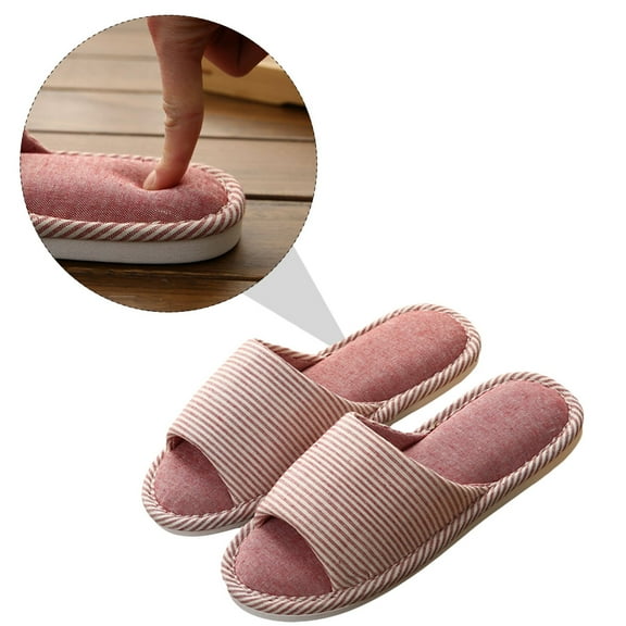 COSMOBETTY 1 Pair Women Bedroom Slippers Pink Louvered Cotton Linen Comfortable for Home