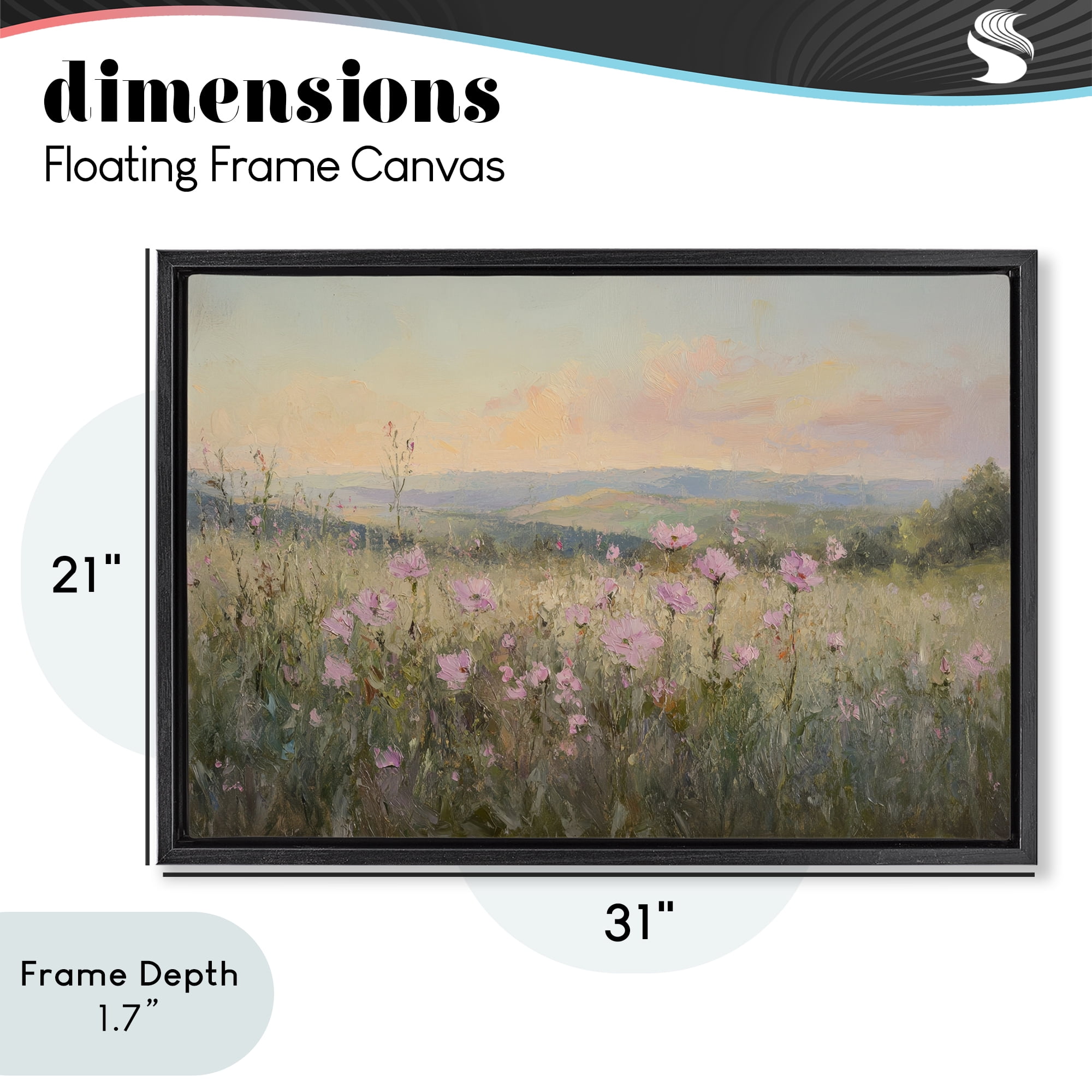Stupell Industries Tranquil Meadow At Dawn Black Framed Floater Canvas Wall Art, design by Petal Prints Design