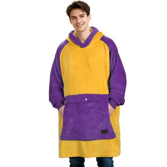 Tirrinia Oversized Blanket Hoodie Sweatshirt, Fleece Pullover with Large Front Pocket, for Adults Men Women, Purple