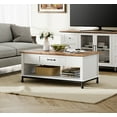 thumbnail image 5 of WAMPAT Farmhouse Coffee Table, with Blue LED Lights, Large Rectangle Center Table with 1 Drawers and Open Storage Shelf for Living Room, 42", White/Oak, Wood/Metal, 5 of 7