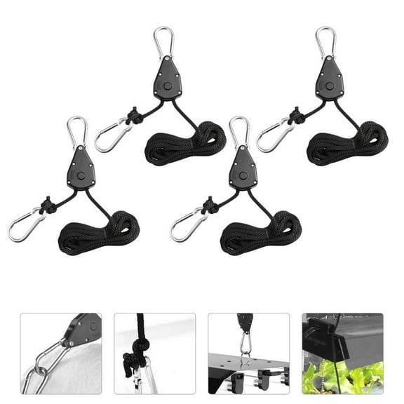 GAXIRE 4-Pack Adjustable Grow Light Hangers with Metal Hooks and Strong Nylon Ropes for Indoor Gardening