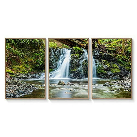 wall26 Framed Canvas Wall Art Waterfall in Mountain Picture Prints for Home Decoration 16"x24"x3 Panels
