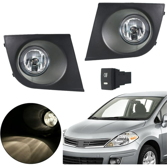 munirater Fog Lights Replacement for Nissan Versa 2007-2011 with Bulbs Harness Switch Kit Driving Lamps Fog Lights 261508992B 261508993B