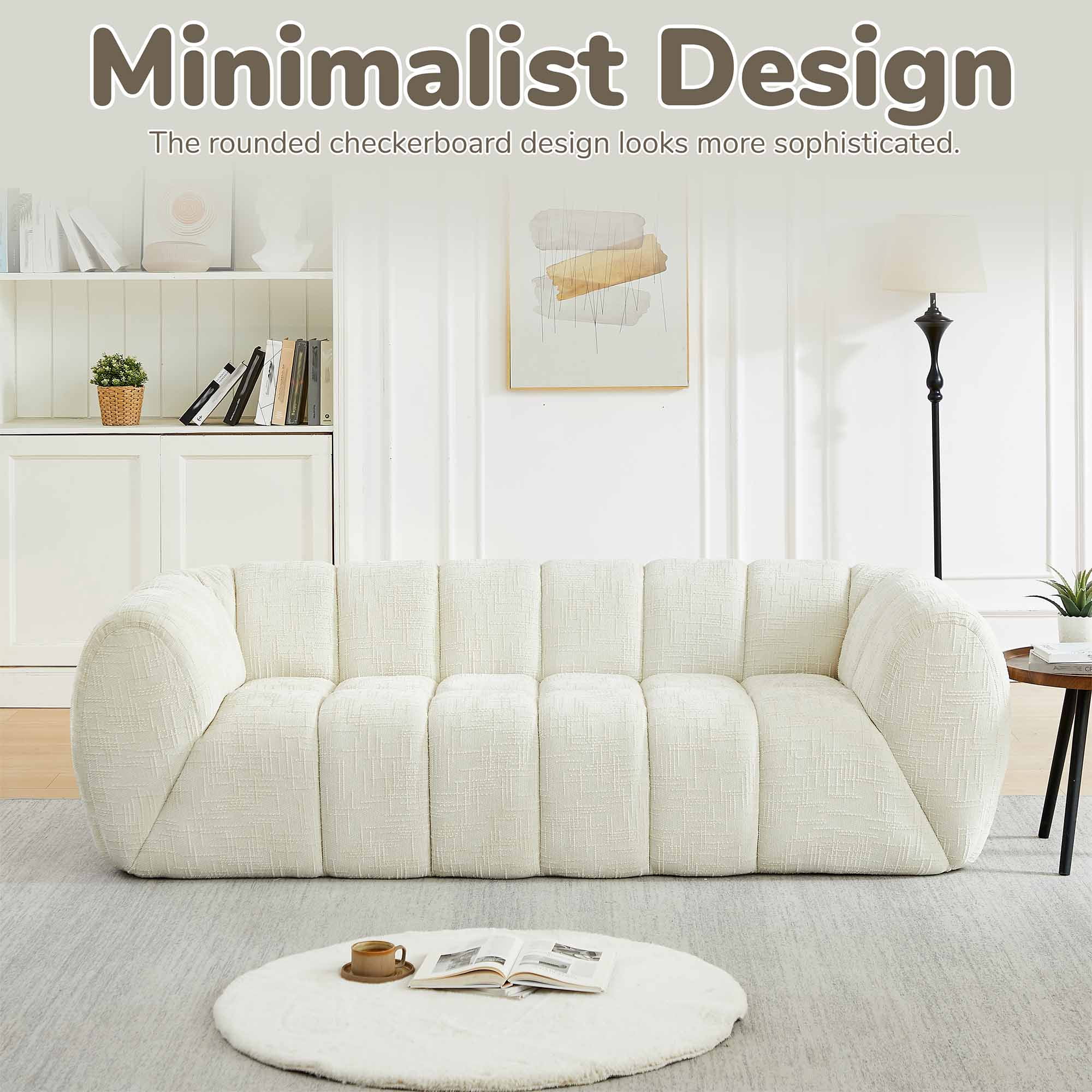 Lunale 3-Seater Boneless Sofa, No Assembly Required, Modern Cloud Couch for Living Room, Apartment, Beige Chenille