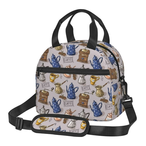 Easygdp Antique Vintage Teapot Coffee Grinder Caja de Almuerzo para Mujeres y Hombres, Bolsa de Almuerzo Insulada, Bolsas Reutilizables Impermeables para Viajes, Trabajo y Picnics