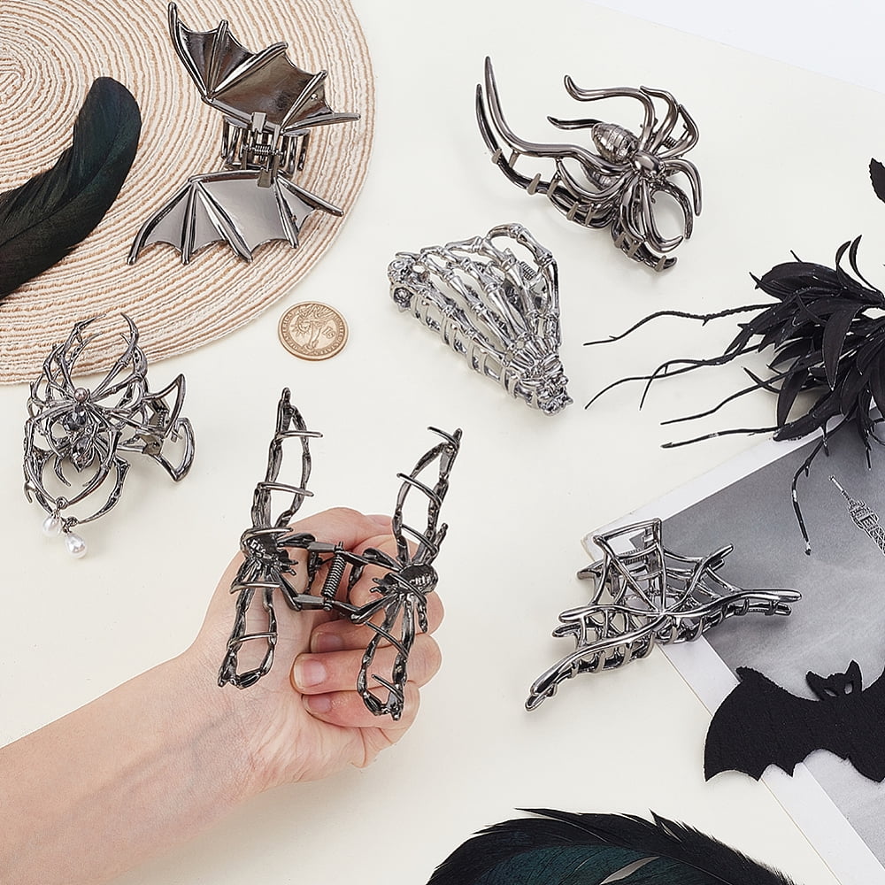 1 Set 6Pcs 6 Styles Zinc Alloy Claw Hair Clips for Woman Girls Thick Hair Gunmetal Mixed Shapes 45~106x57~107x25.5~45.5mm 1pc/style